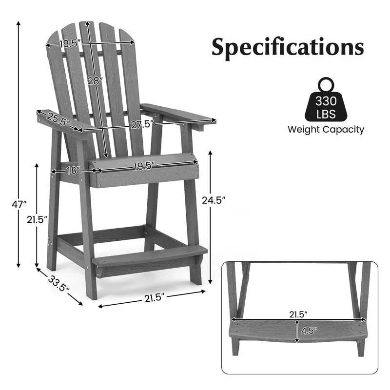 Outdoor HDPE Tall Adirondack Chair with Armrest & Footrest, Weather Resistant 47