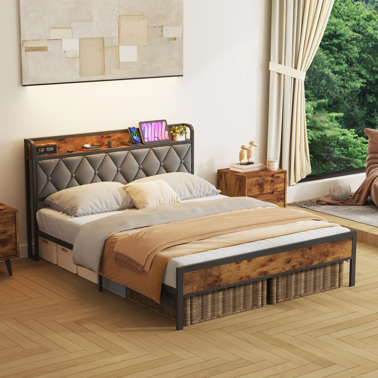 Bed Frame with Charging Station