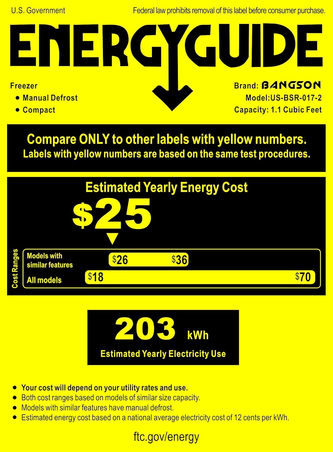 BANGSON Upright Freezer with Removable Shelf (Black)