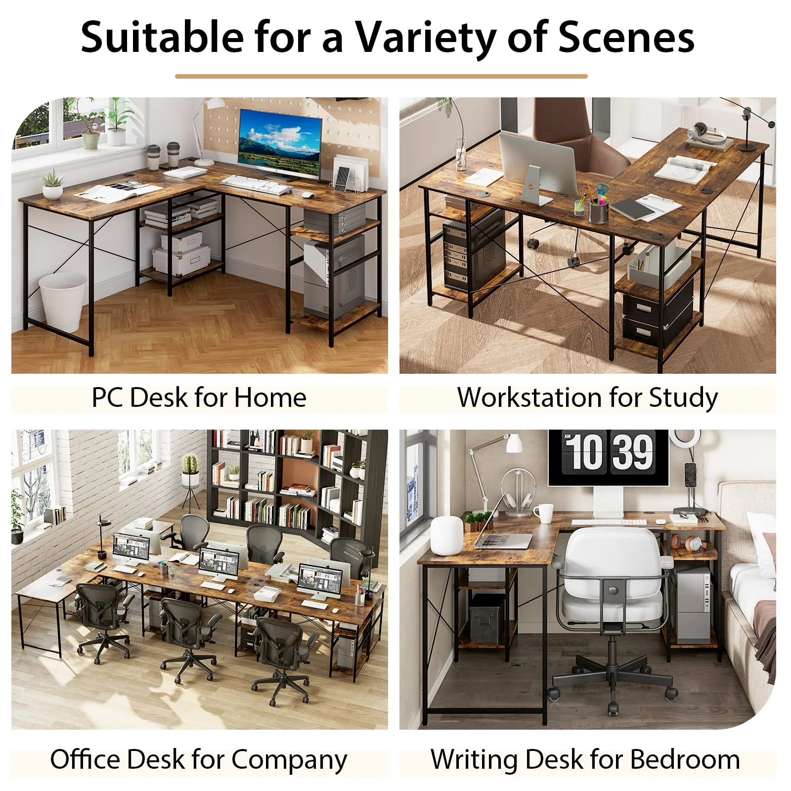 Giantex L-Shaped Desk with Storage Shelves, 242cm Wooden Corner Desk