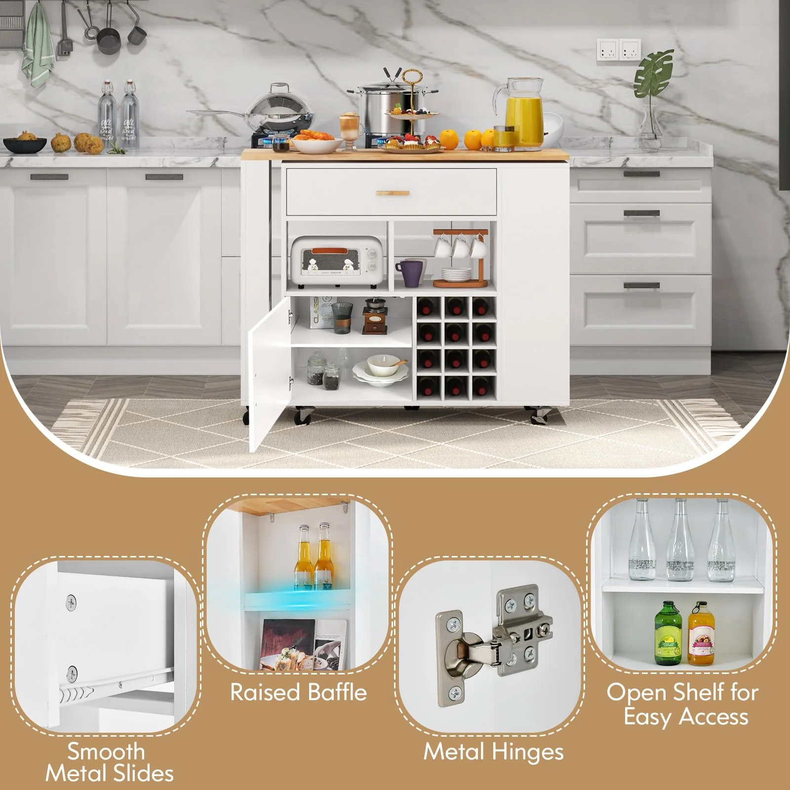 Giantex Kitchen Island Cart Bar Table Combo, 2-in-1 Reversible Mobile Serving Cart