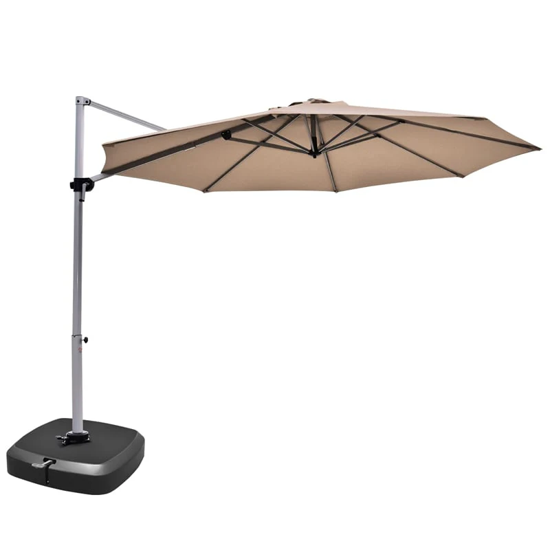 11 FT Patio Offset Cantilever Umbrella 360�� Rotation Tilt with Cross Base & Crank Handle