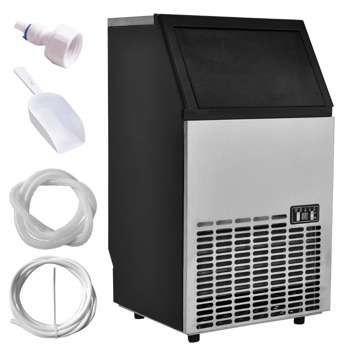 110LBS/24H Commercial Ice Maker with 33LBS Storage Capacity, Free-Standing Ice Machine