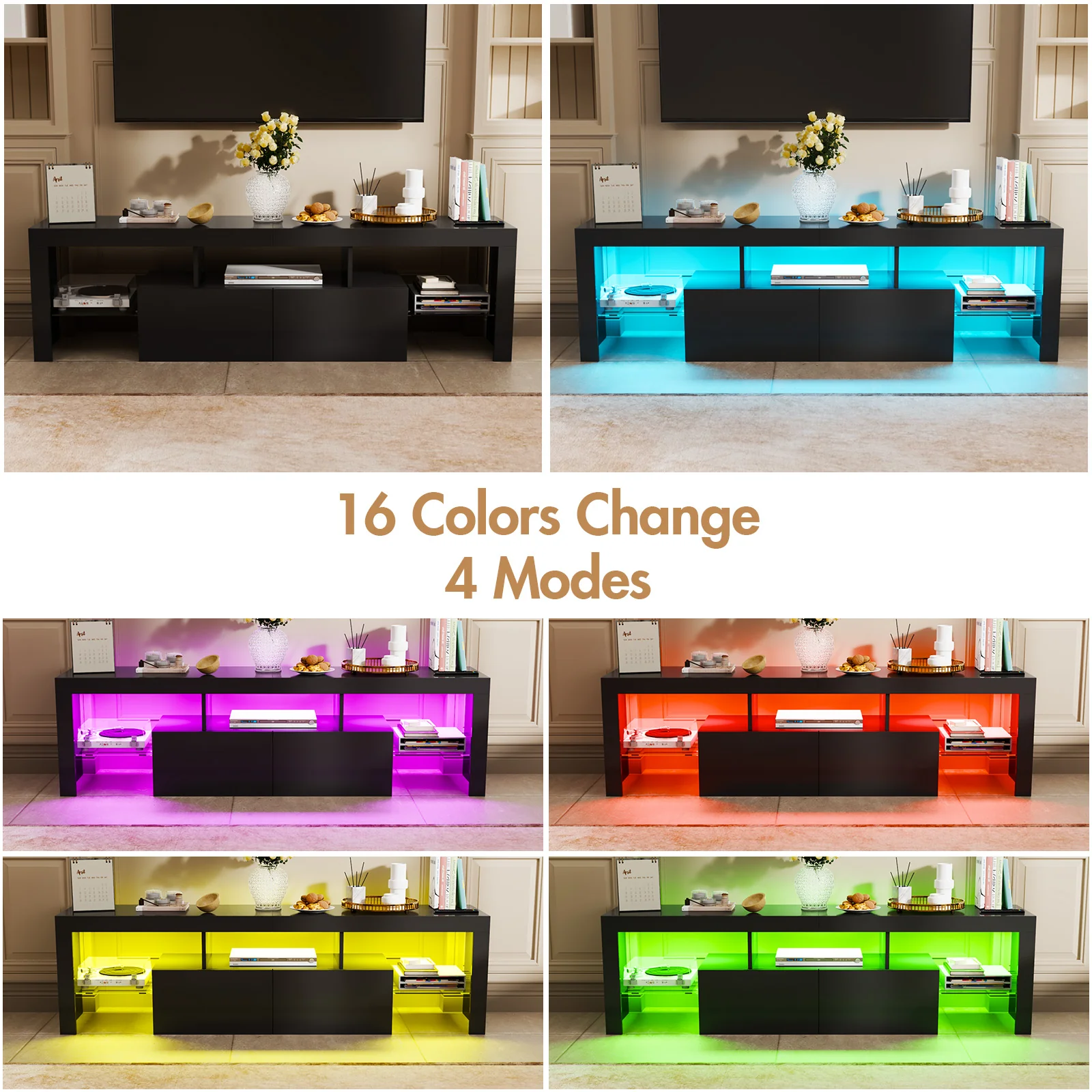 TV Cabinet 160cm RGB LED Entertainment Unit Black