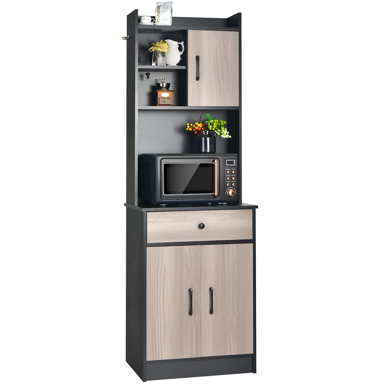 Giantex Kitchen Buffet Storage Cabinet, 3-Door Wood Tallboy with Drawer Spacious Countertop