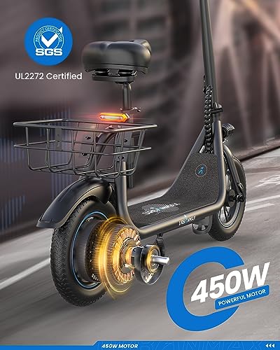 Electric Scooter with Seat, 450W Powerful Motor up to 22 Miles Range
