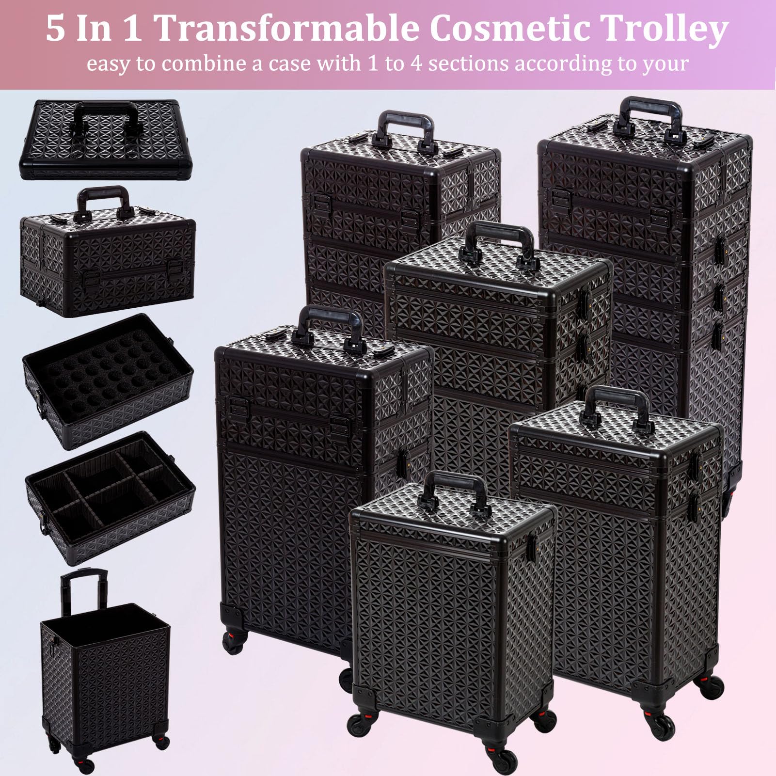 AROUS 5 in 1 Professional Makeup Train Case with 360?? Swivel Wheels