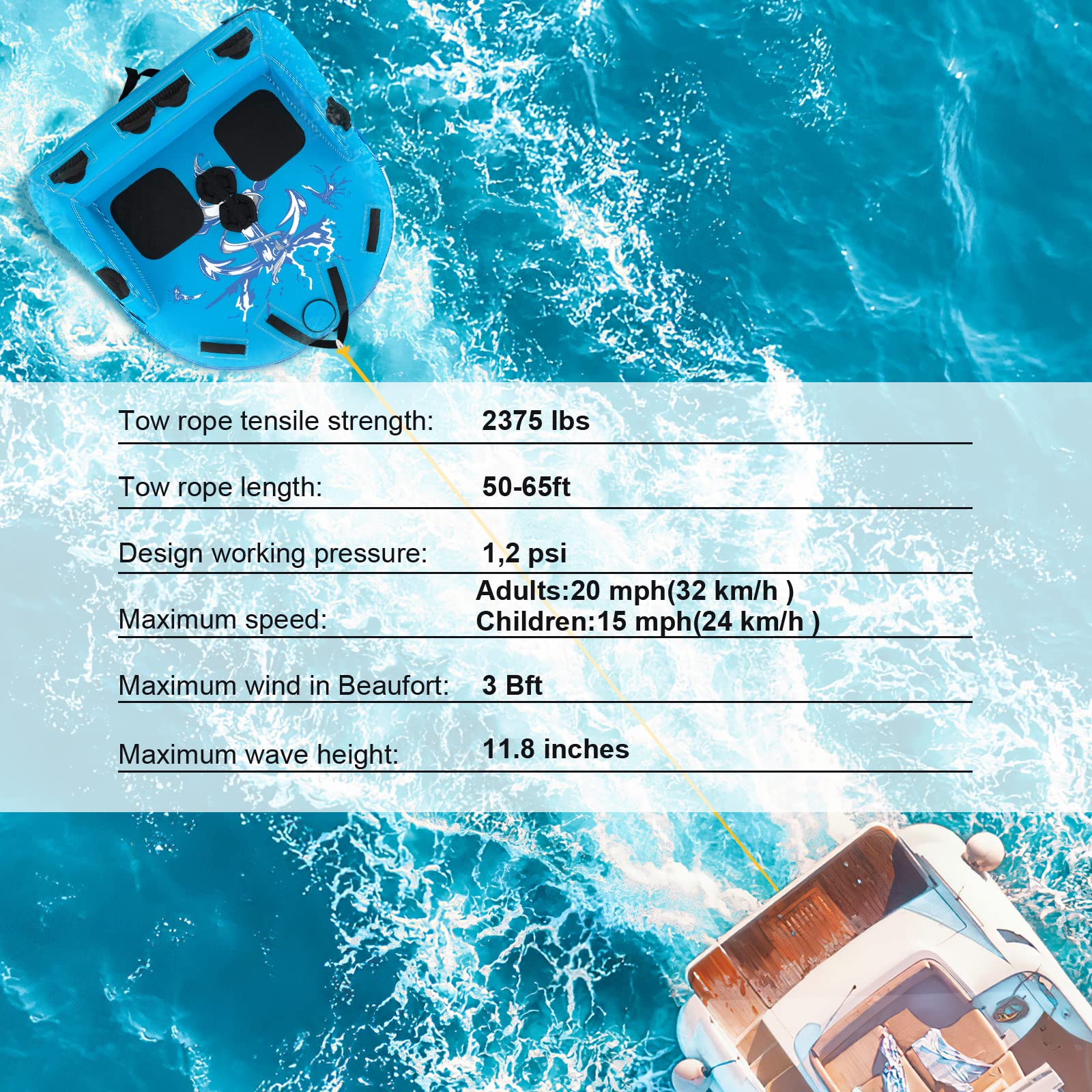 Inflatable Towable Tubes for Boating, 1-2 Person Water Sport Towables for Boat to Pull, Sofa Style Boat Tube with Drainage