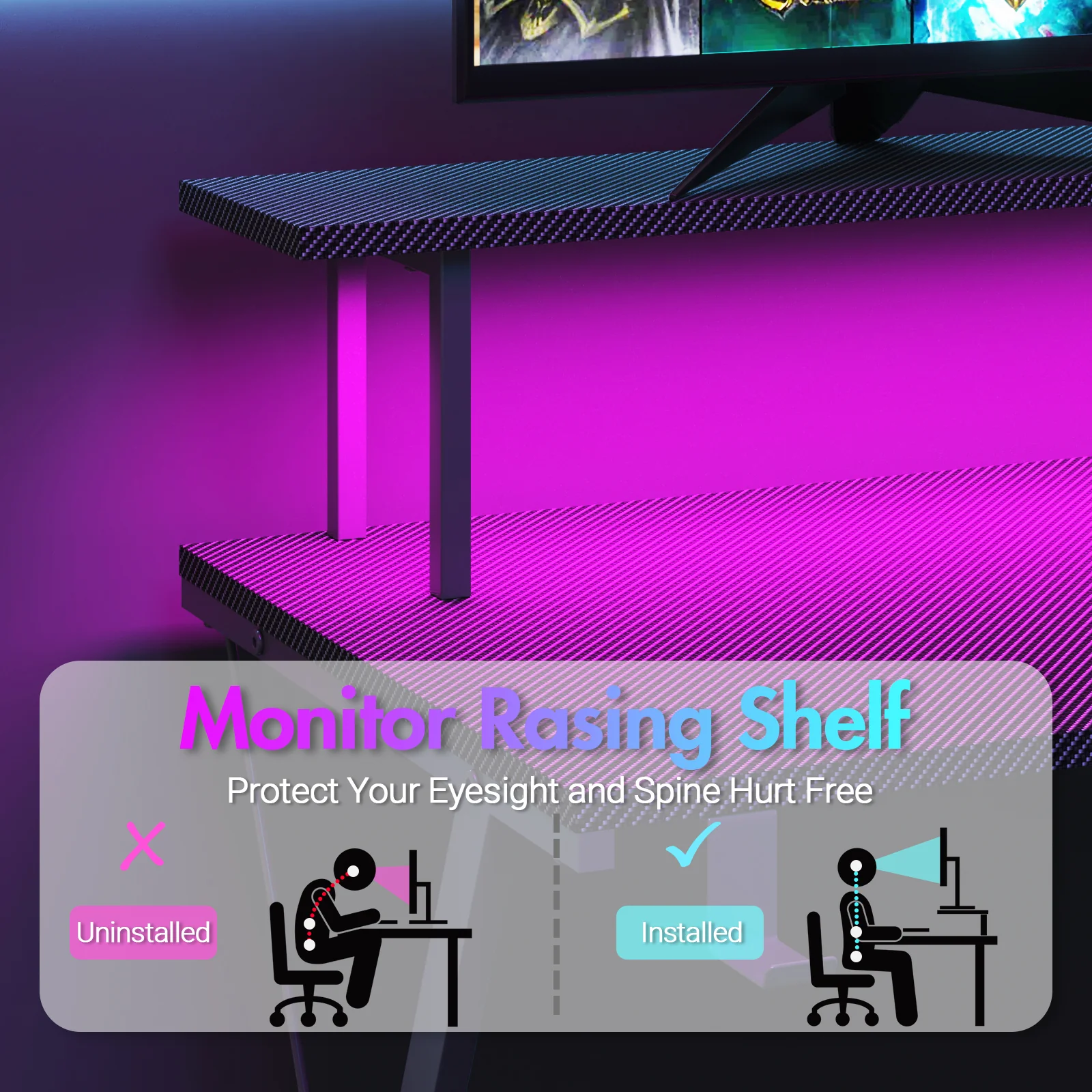 L Shaped Gaming Desk with LED Lights