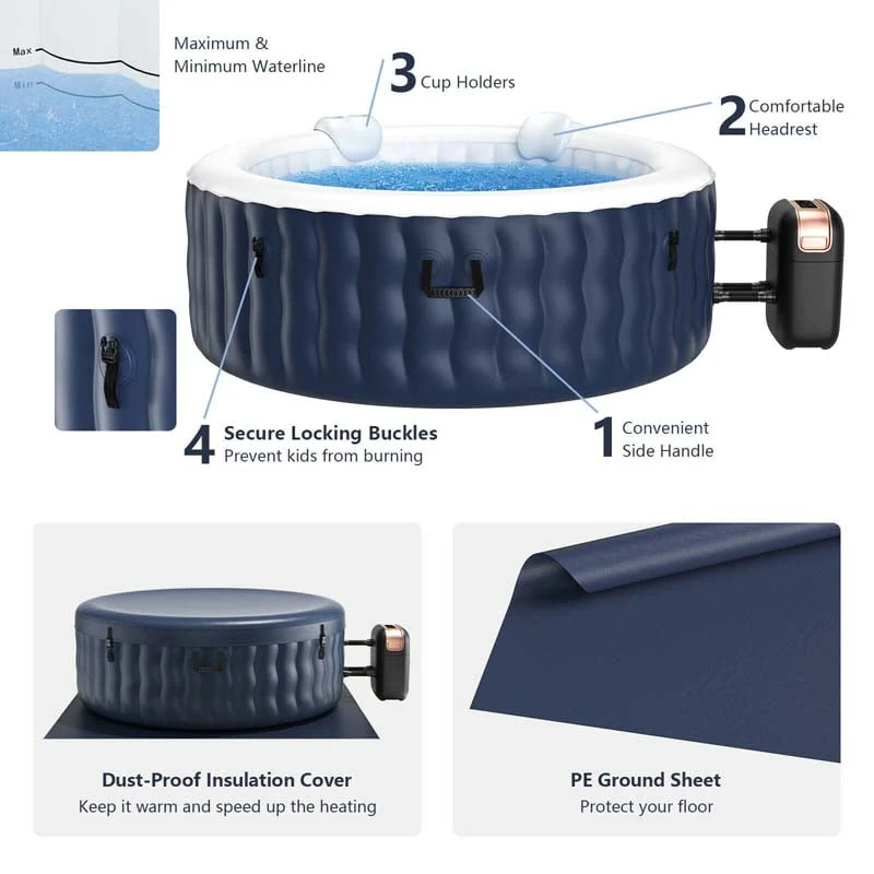 4-Person SaluSpa Inflatable Hot Tub Spa with 108 Massage Bubble Jets, Air Pump, Filter Cartridge & Cover, Portable Outdoor Blow Up Spa