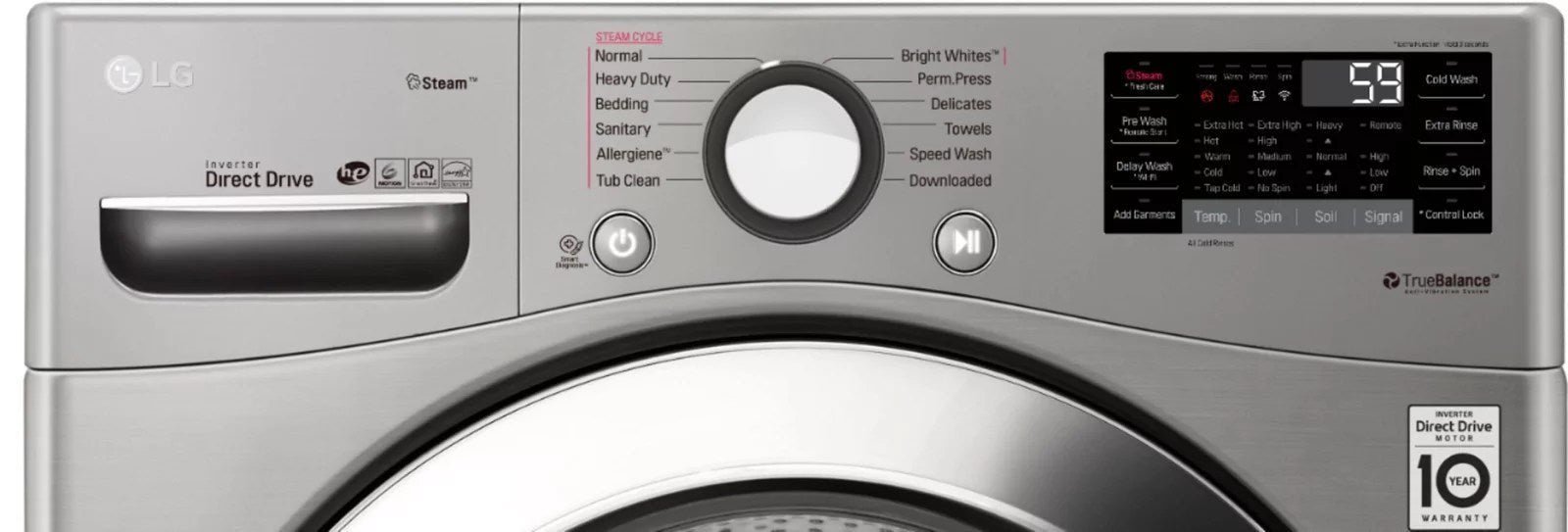 LG �C 4.5 Cu. Ft. High-Efficiency Stackable Smart Front Load Washer with Steam and 6Motion Technology �C Graphite steel