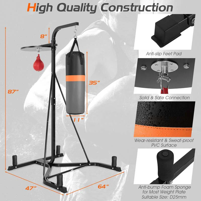 2-in-1 Height Adjustable Boxing Stand with Filled Punching Bag & Speed Ball, Heavy Duty Free Standing Boxing Station for Home Gym