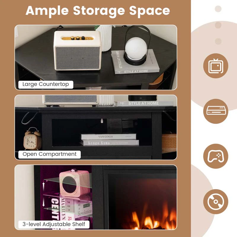 Modern Corner Fireplace TV Stand with LED Lights for TVs up to 50