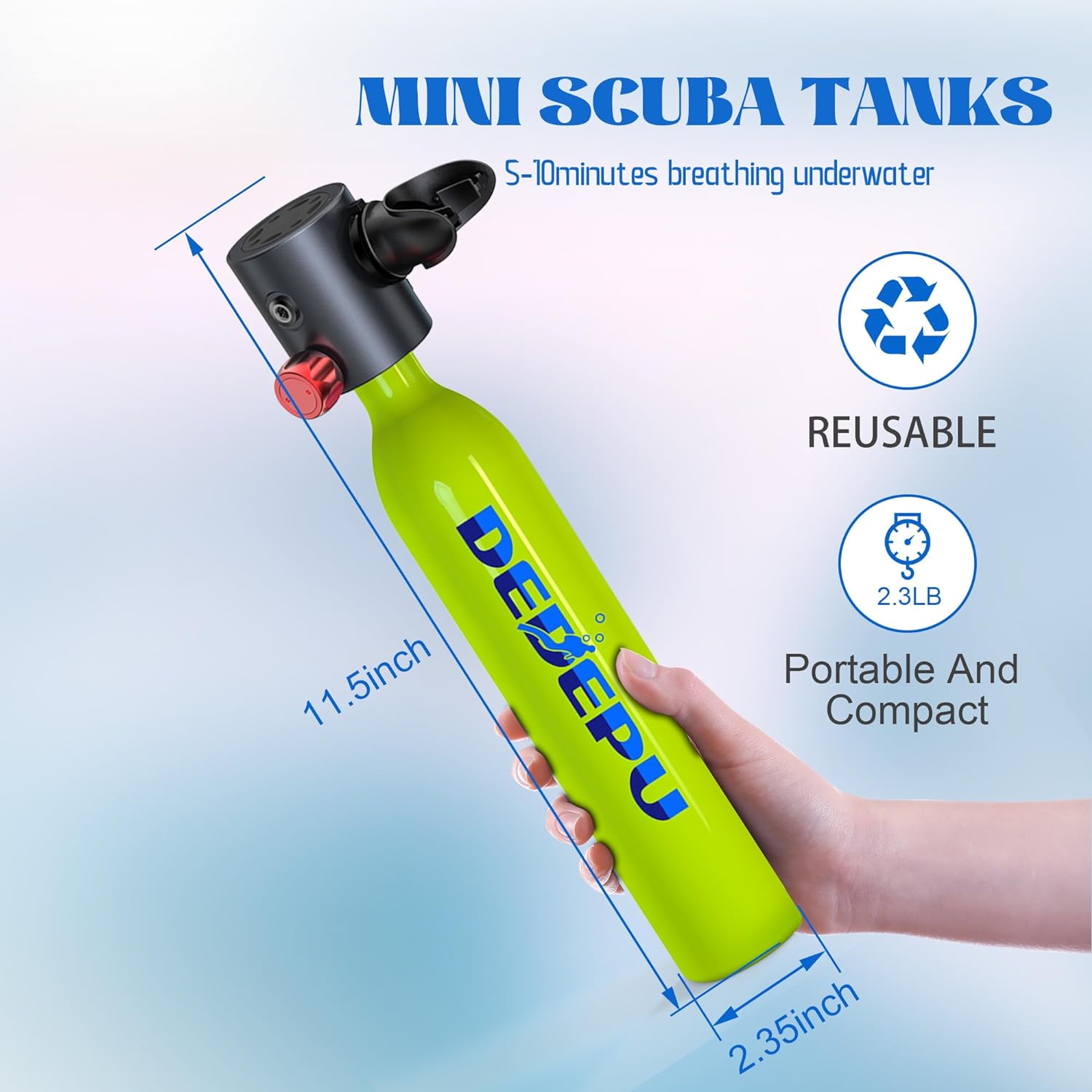 Scuba Diving Tank,0.5L Constant Pressure Mini Scuba Tank, Dive Tanks with On-Off Valve, 5-10 Minutes Underwater Capability, Portable Mini Scuba Tanks, Scuba Diving Tanks with Pump