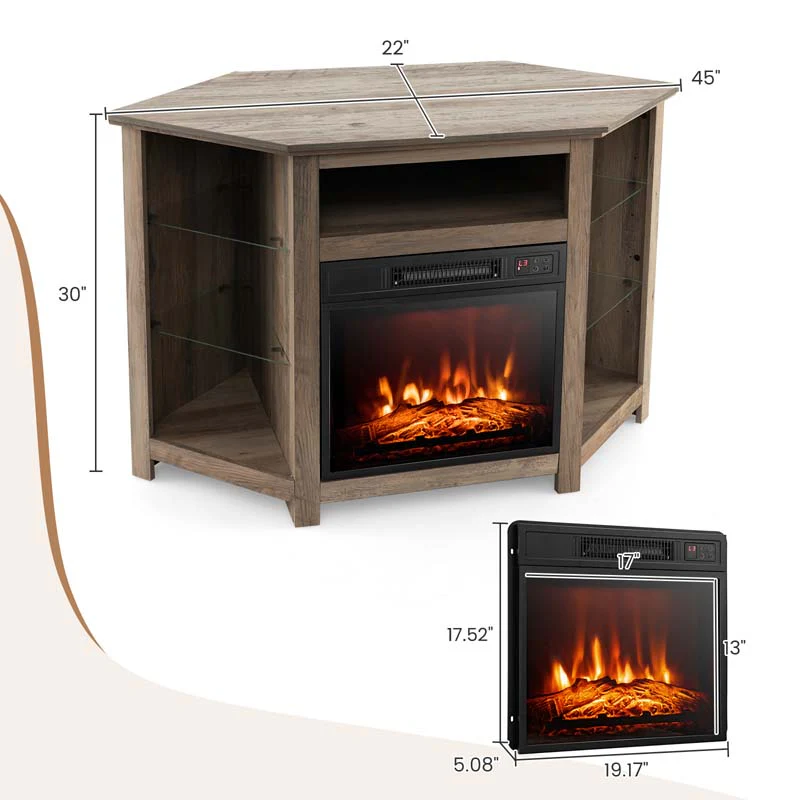 Modern Corner Fireplace TV Stand with LED Lights for TVs up to 50