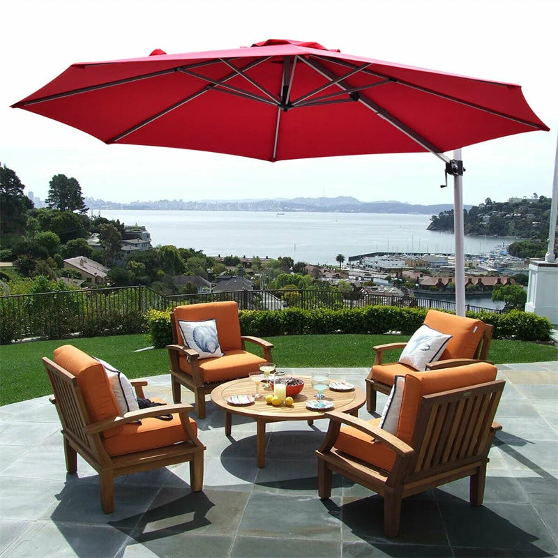 11 FT Patio Offset Cantilever Umbrella 360�� Rotation Tilt with Cross Base & Crank Handle