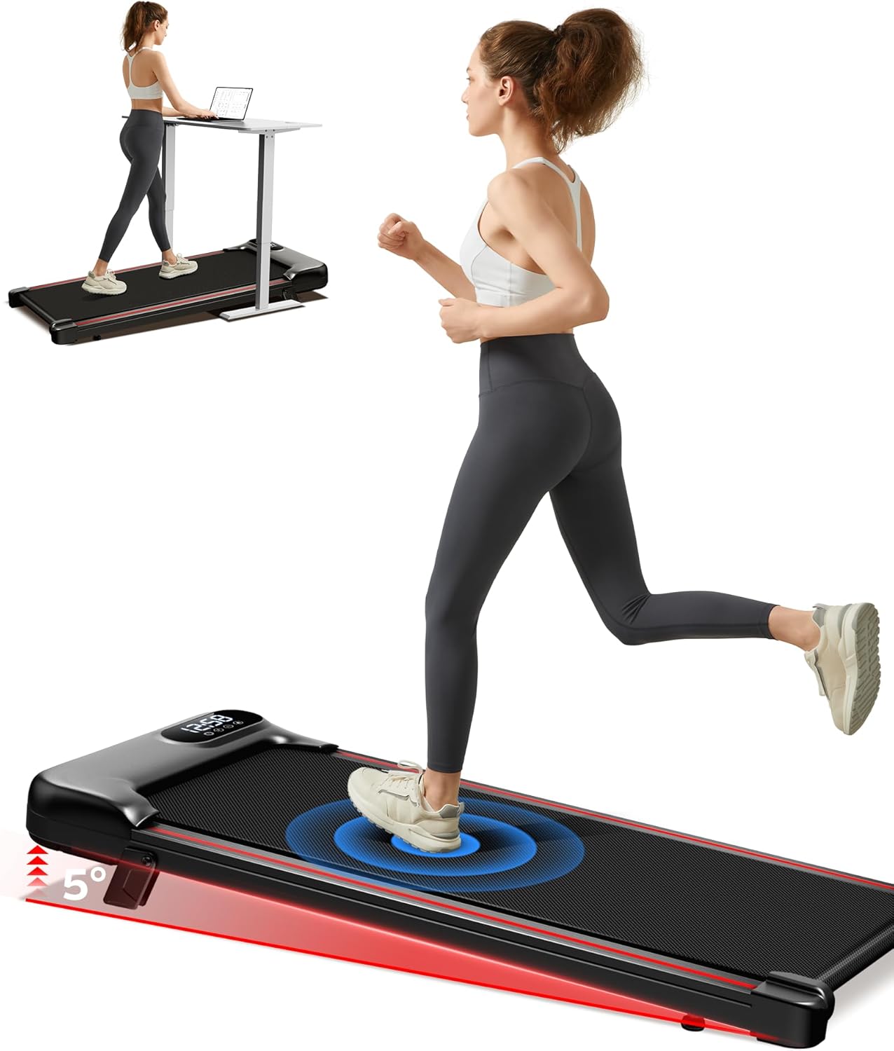 CURSOR FITNESS Compact Walking Pad Treadmill | Under Desk Design, Triple Shock Absorption, 2.5HP Quiet Motor