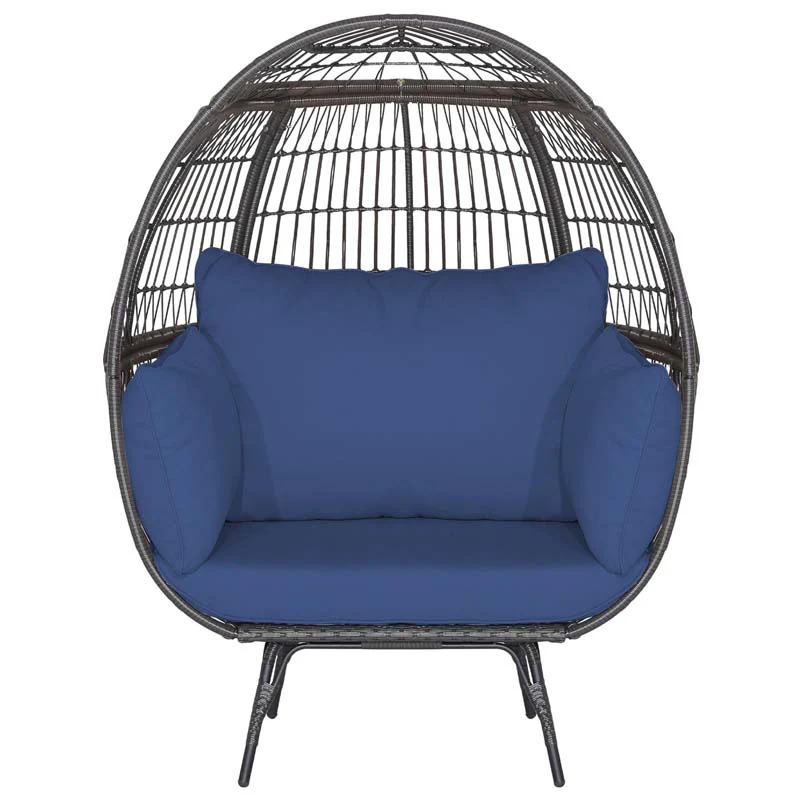 Oversized Wicker Egg Chair with 4 Cushions, Steel Frame Basket Chair Indoor Outdoor Patio Lounge Chair