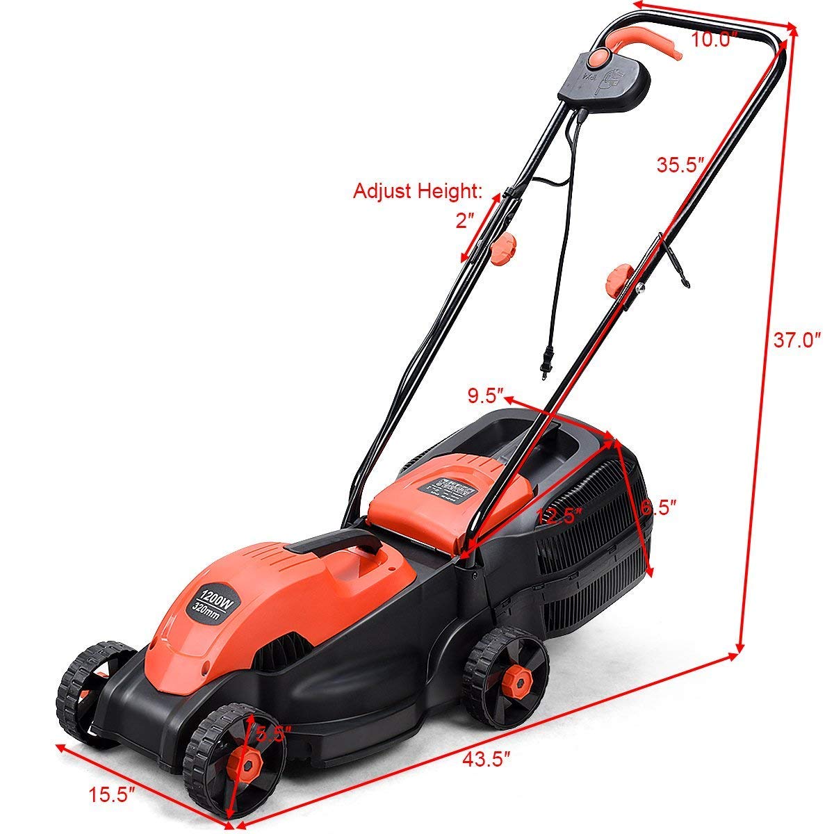 14-Inch 12 Amp Lawn Mower w/Grass Bag Folding Handle Electric Push Lawn Corded Mower