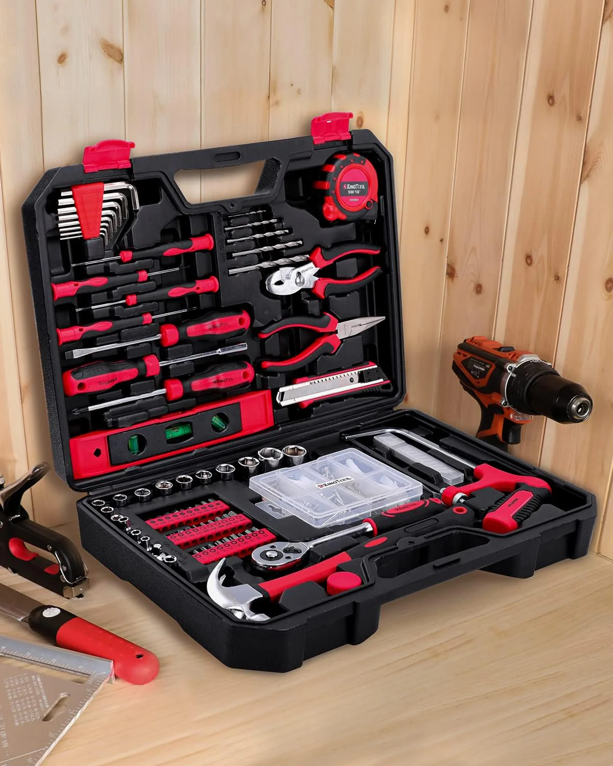 Home Tool Set Kit - 286 PCS Home Auto Repair Tool Kit with Rolling Tool Box, Mechanic Tool Sets with 21V Max Cordless Power drill, Perfect for Homeowner, Diyer, Handyman