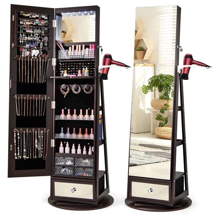 Giantex 360?? Swivel Jewelry Cabinet w/Full-Length Mirror