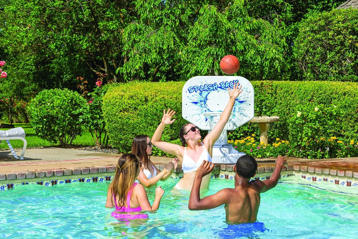 Poolmaster Splashback Poolside Basketball Hoop Game Set, All-Weather Backboard, Blue, 34���x45���x38���