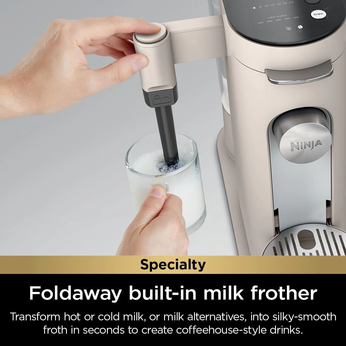 Ninja Pods & Grounds Single-Serve Coffee Maker, K-Cup Pod Compatible, Brews Grounds, Compact Design, 56-oz. Reservoir, 6-oz. Cup to 24-oz. Travel Mug Brew Sizes, Iced Coffee Maker, Stone, PB041ST