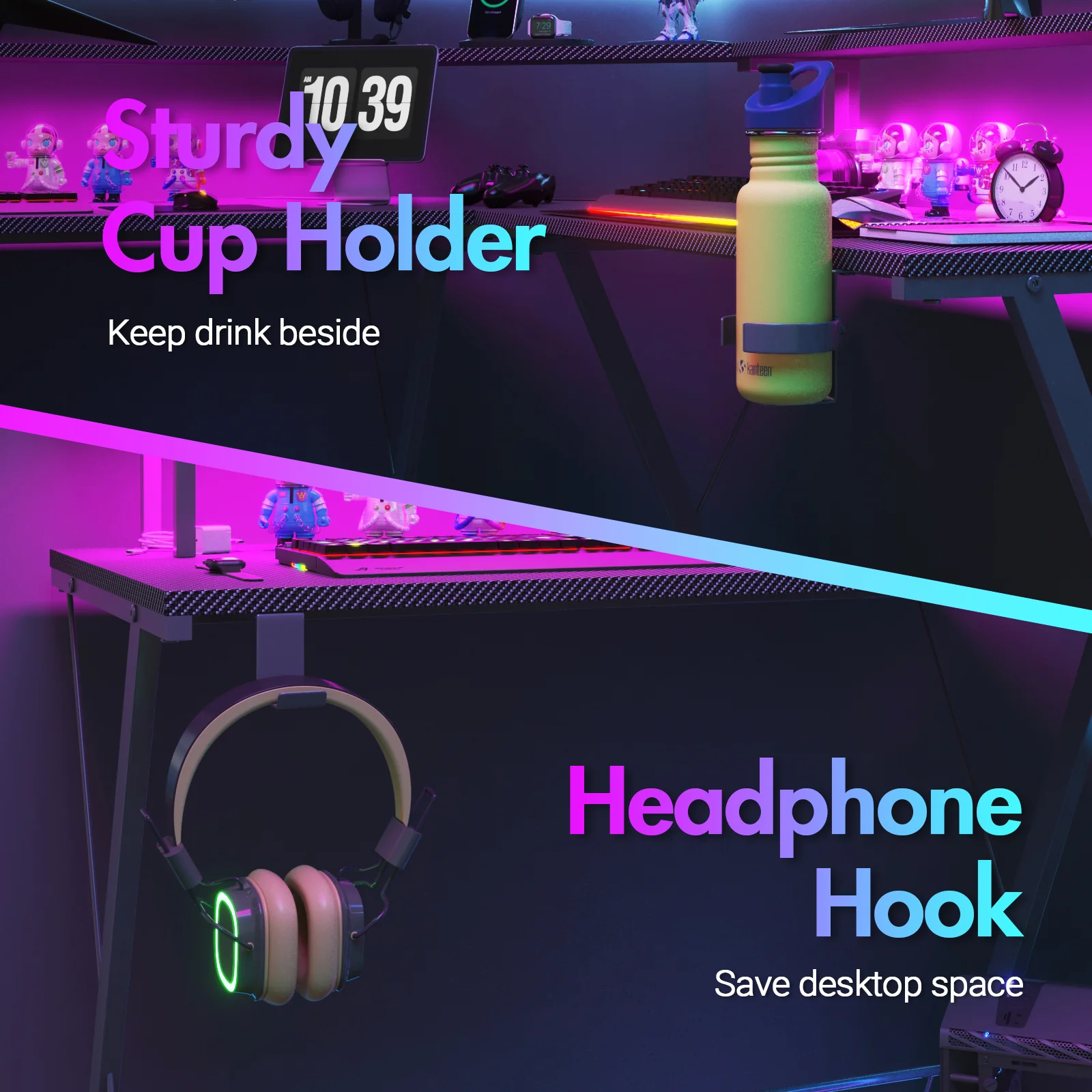 L Shaped Gaming Desk with LED Lights