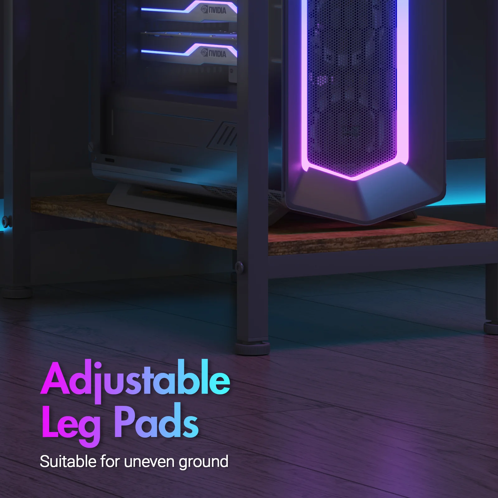 L Shaped Gaming Desk with LED Lights &  Storage Shelf