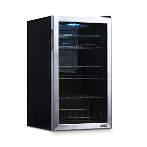 NewAir AB-1200 Mini Fridge, 126-Can Capacity, Reversible Glass Door, Adjustable Shelves, Stainless Steel Frame