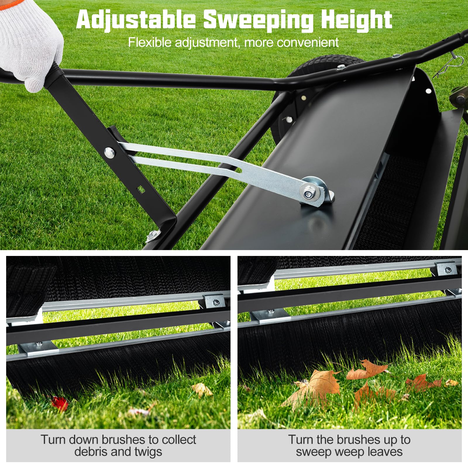 Lawn Sweeper Tow Behind with Large-Capacity Hopper Bag