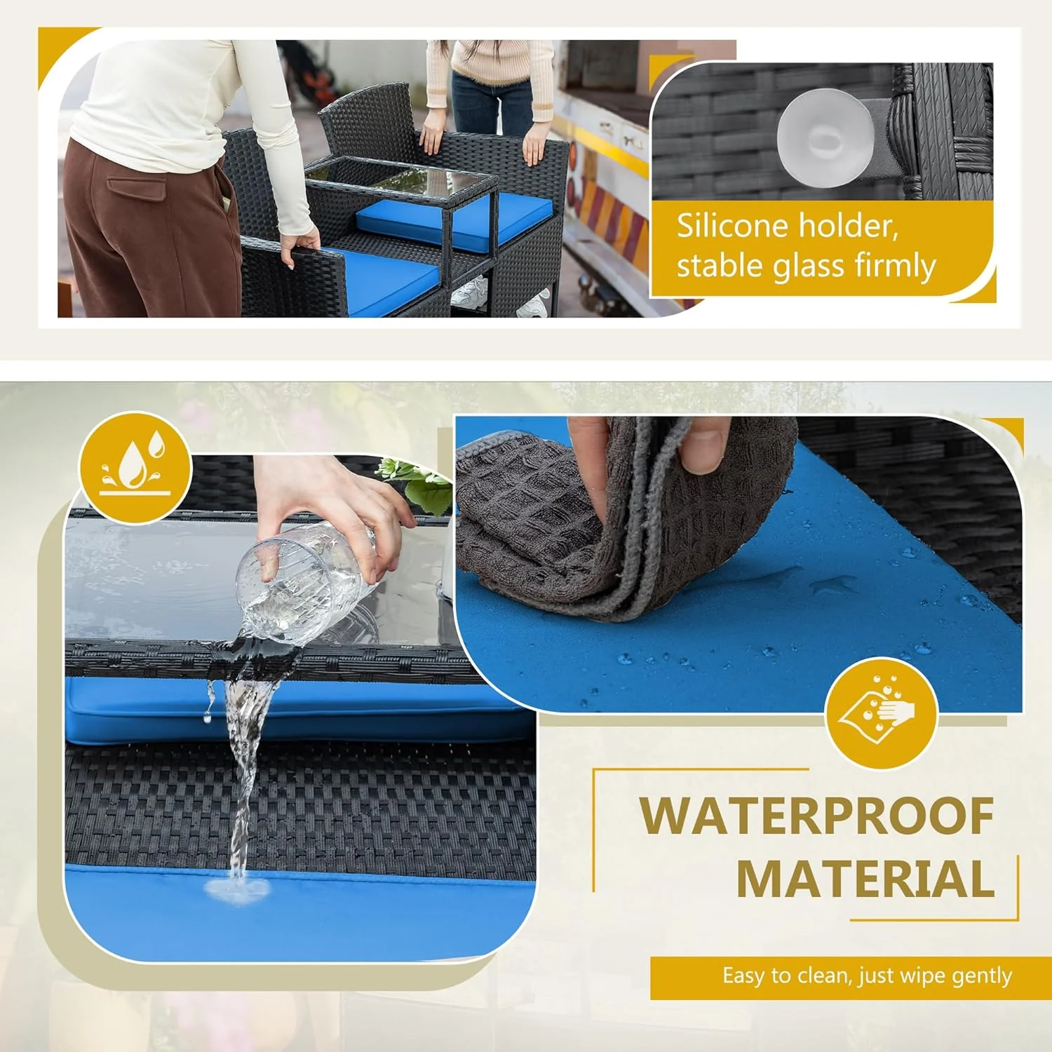 Outdoor Furniture Patio Loveseat Wicker 2-Seat with Built-in Table and Cushions Rattan Porch Chairs Bench for Balcony, Lawn, Backyard (Beige)