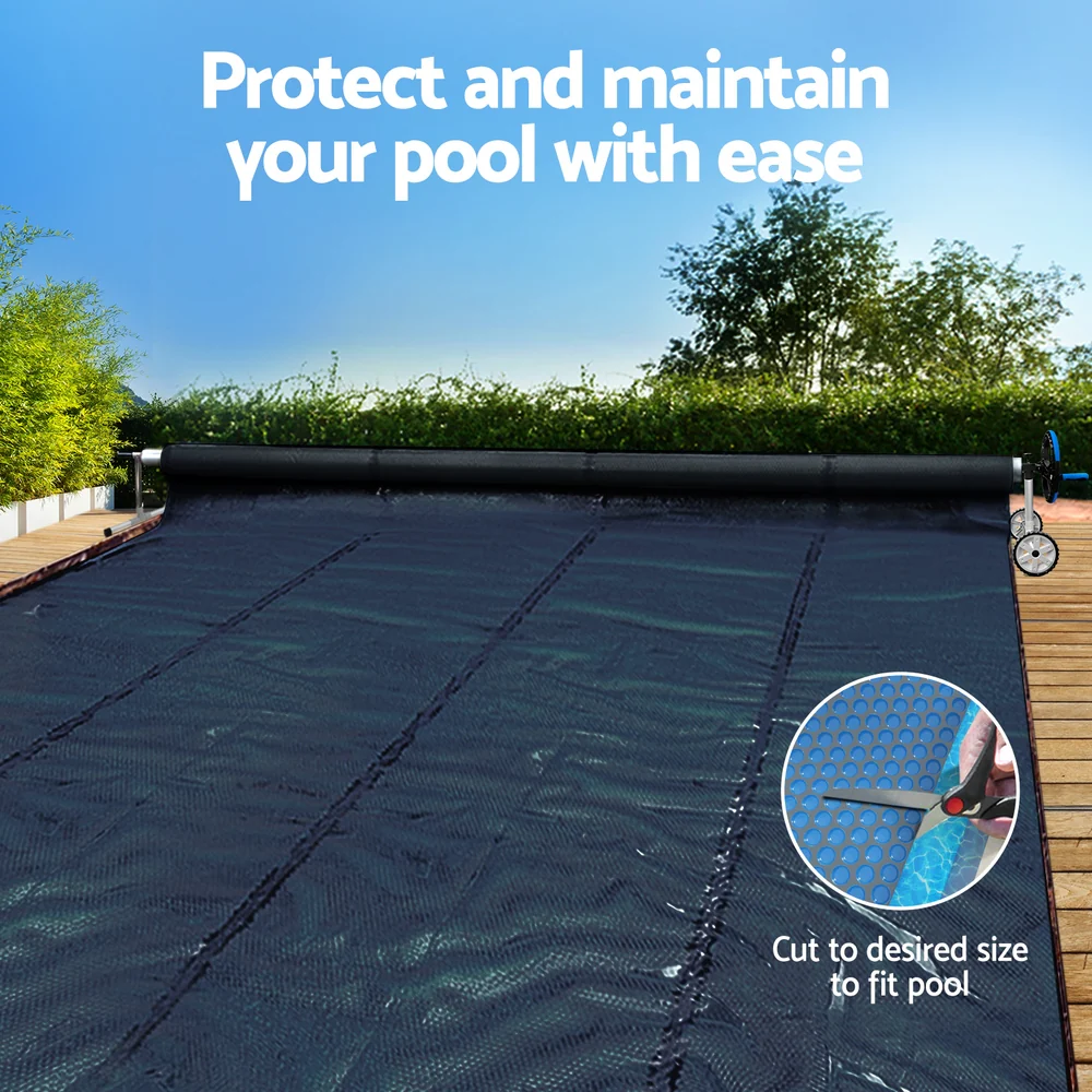 Aqua Buddy Pool Cover 600 Micron 11x4.8m w/ Roller 5.55m Black Solar Blanket