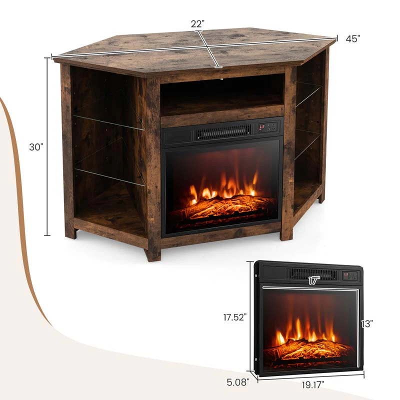 Modern Corner Fireplace TV Stand with LED Lights for TVs up to 50