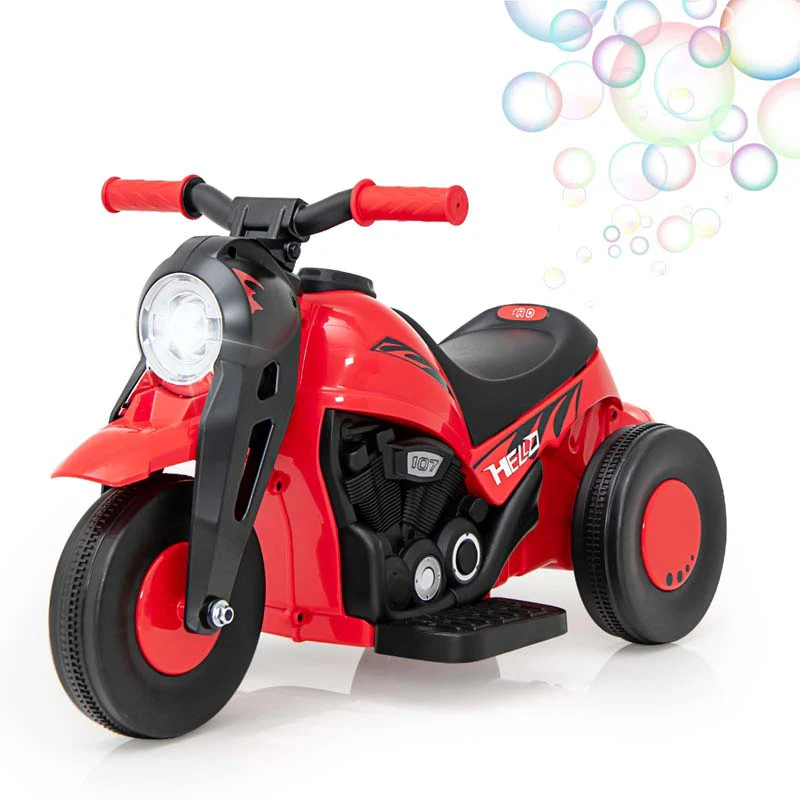 6V Kids Motorcycle w/Automatic Bubble Function & Music, 3-Wheel Vehicle Toy Electric Ride-On Car for Toddlers Ages 3+