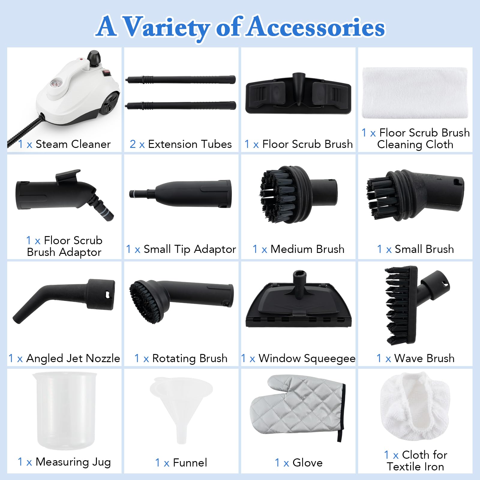 Multipurpose Steam Cleaner, 1800W Portable Household Steamer with 15 Accessories