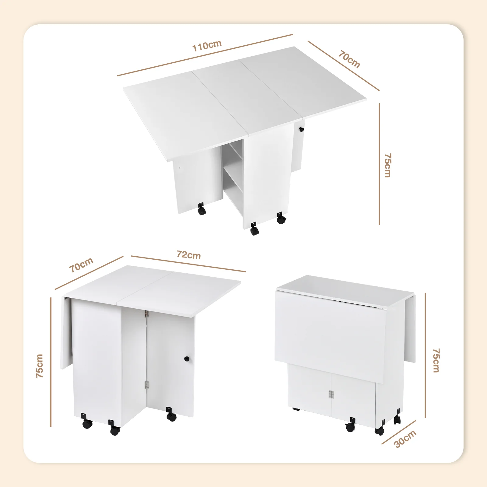 Foldable Dining Table with Storage Shelves