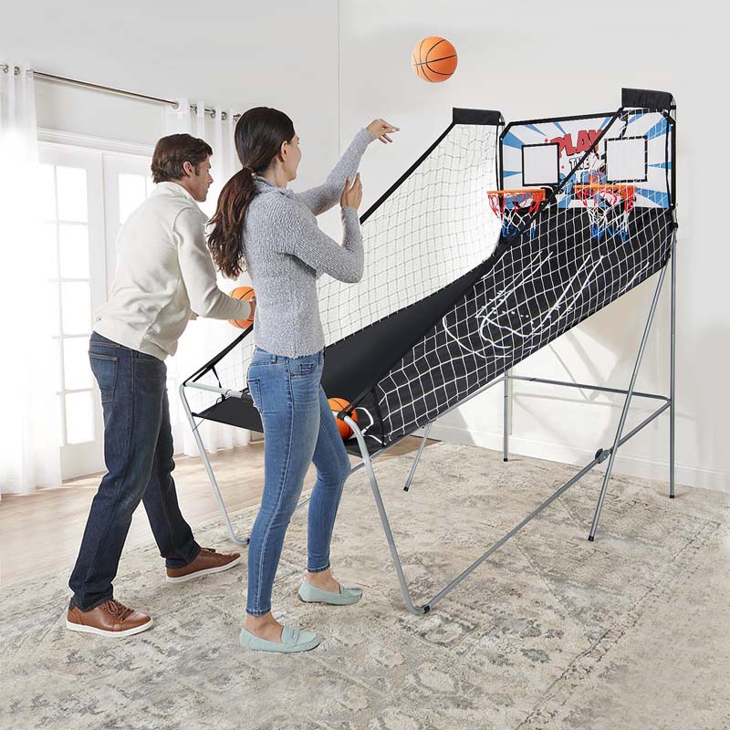 Foldable Basketball Arcade Game, Dual Shot Electronic Basketball Game Machine with 8 Game Modes