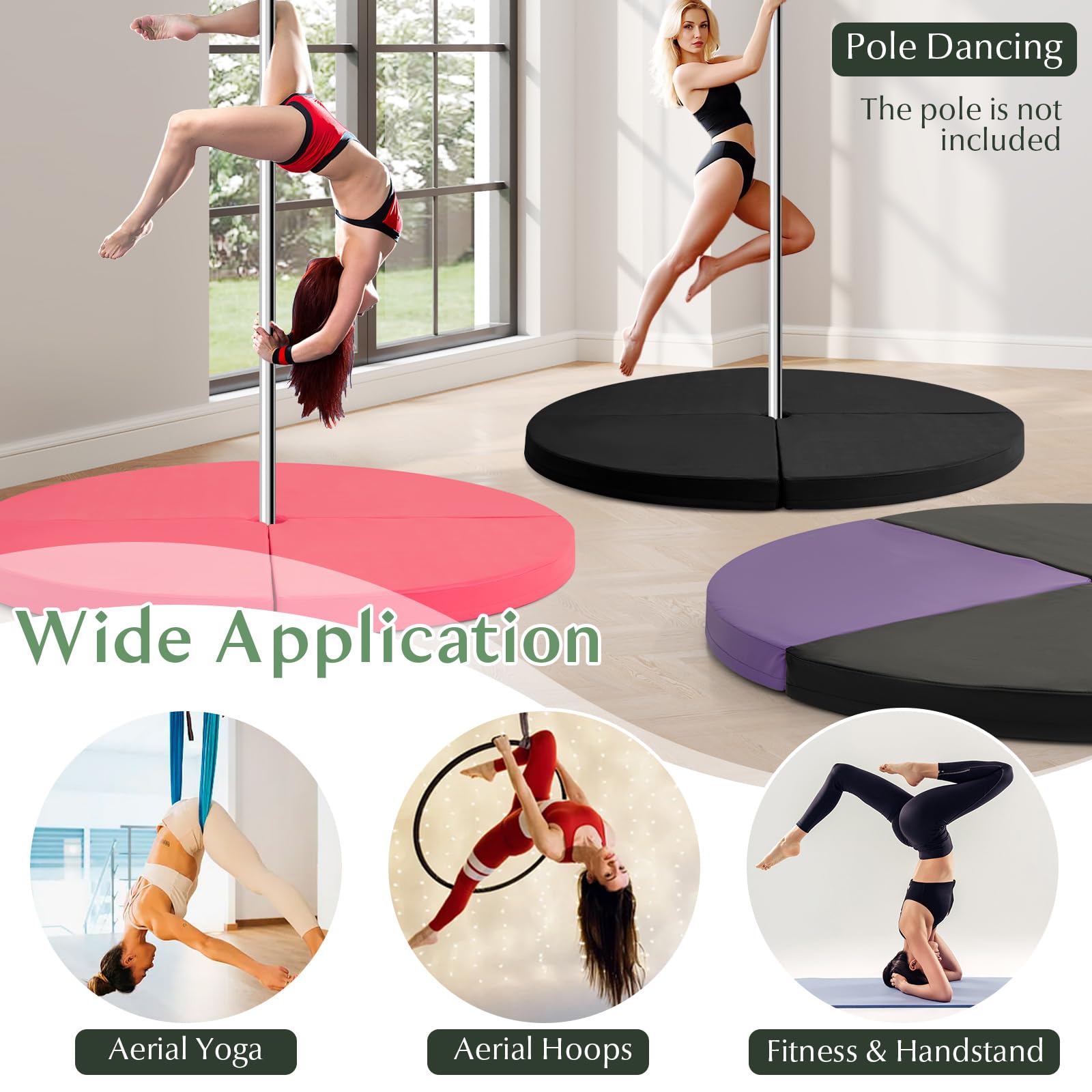 Pole Dance Crash Mat, Round Portable Yoga Mat with EPE Foam, Safety Dancing Cushion Specialized Fall Safety Padding