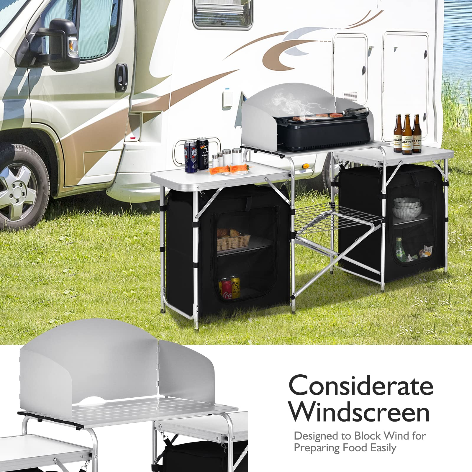 Folding Camping Kitchen Table with Storage