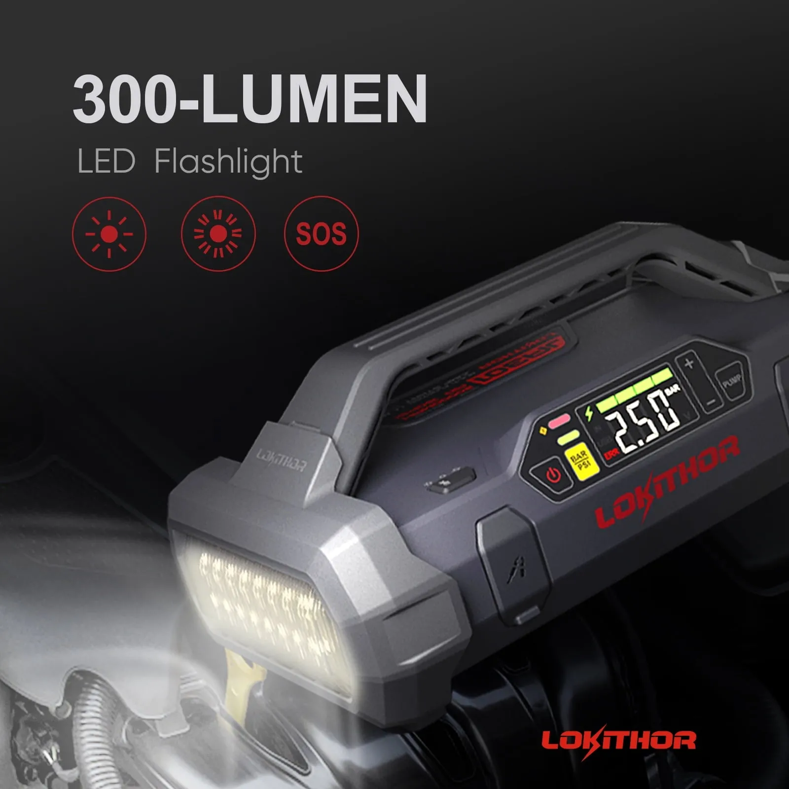 Jump Starter 2000Amp 20000mAh 12V Car Battery Booster Pack for Upto 8L Gas or 6L Diesel, 150 PSI Air Compressor with Damping Technology,Portable Power Bank with Handle Bar and Emergency Light