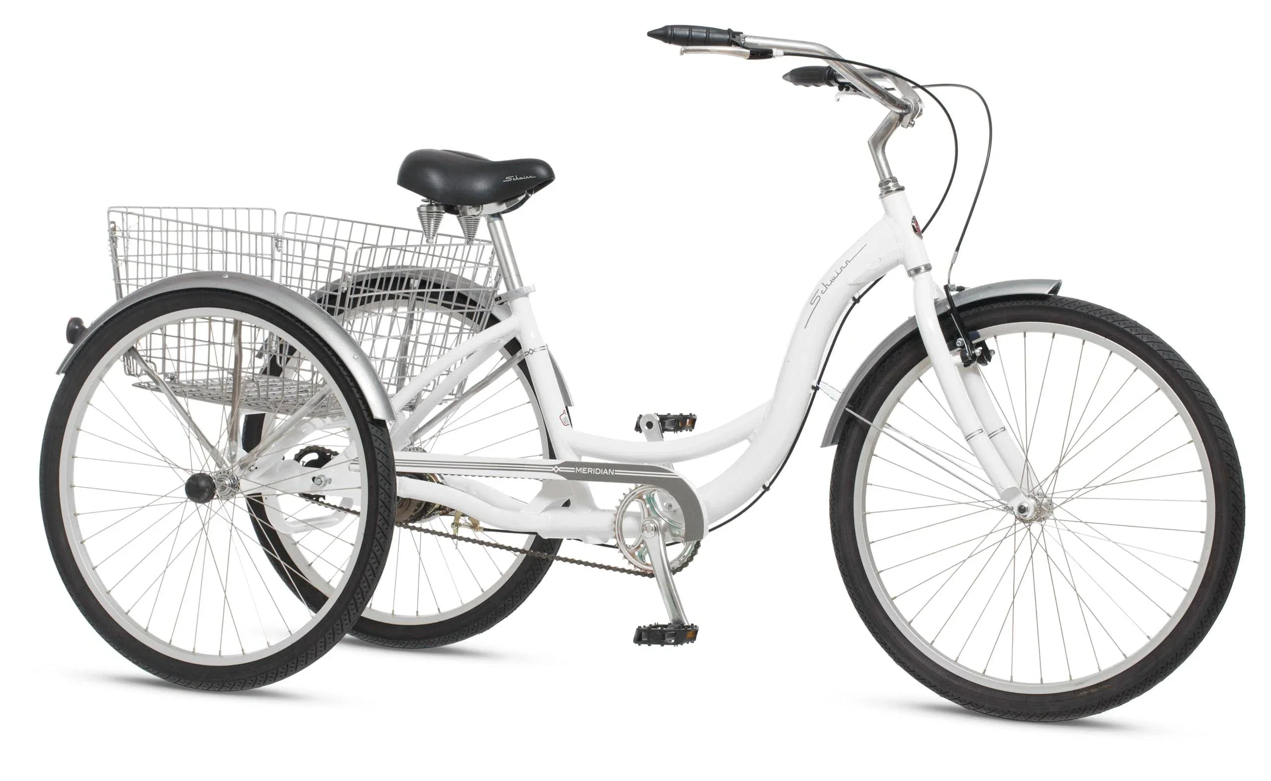 Schwinn Meridian Adult Tricycle Bike Mens and Womens Three Wheel Beach Cruiser 26-inch Wheels Low Step-Through Frame Wide Seat Rear Folding Basket Sin