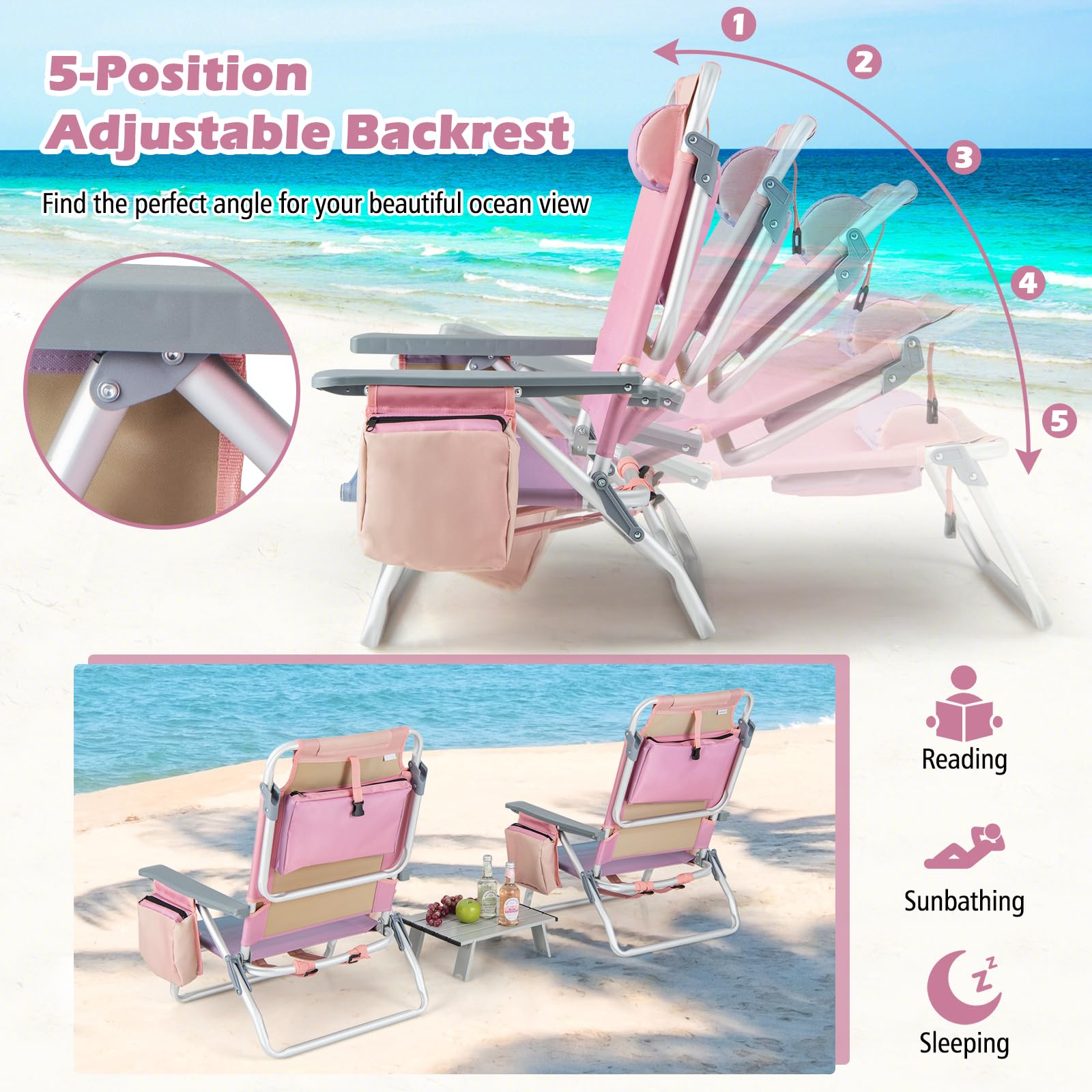 Backpack Beach Chairs, 4 Pcs Portable Camping Chairs with Cool Bag and Cup Holder