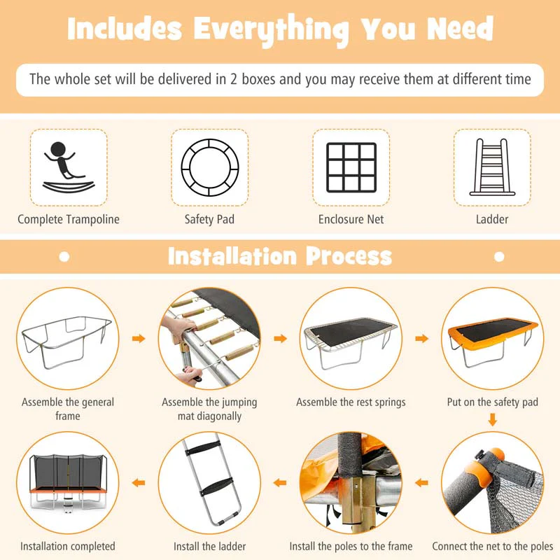 8 x 14 FT ASTM Certified Rectangular Trampoline with Safety Enclosure Net & Ladder