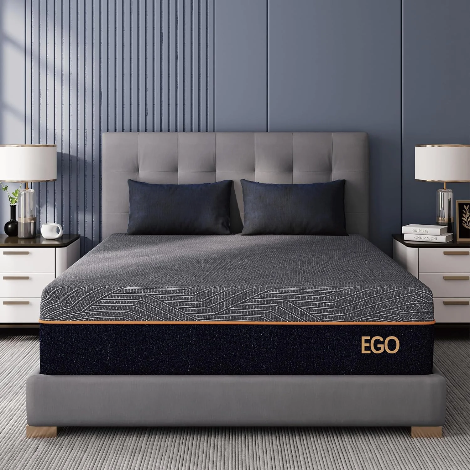 EGOHOME 14 Inch King Size Memory Foam Mattress for Back Pain, Cooling Gel Mattress Bed in a Box, Made in USA, CertiPUR-US Certified, Therapeutic Medium Mattress, 76x80x14 Black
