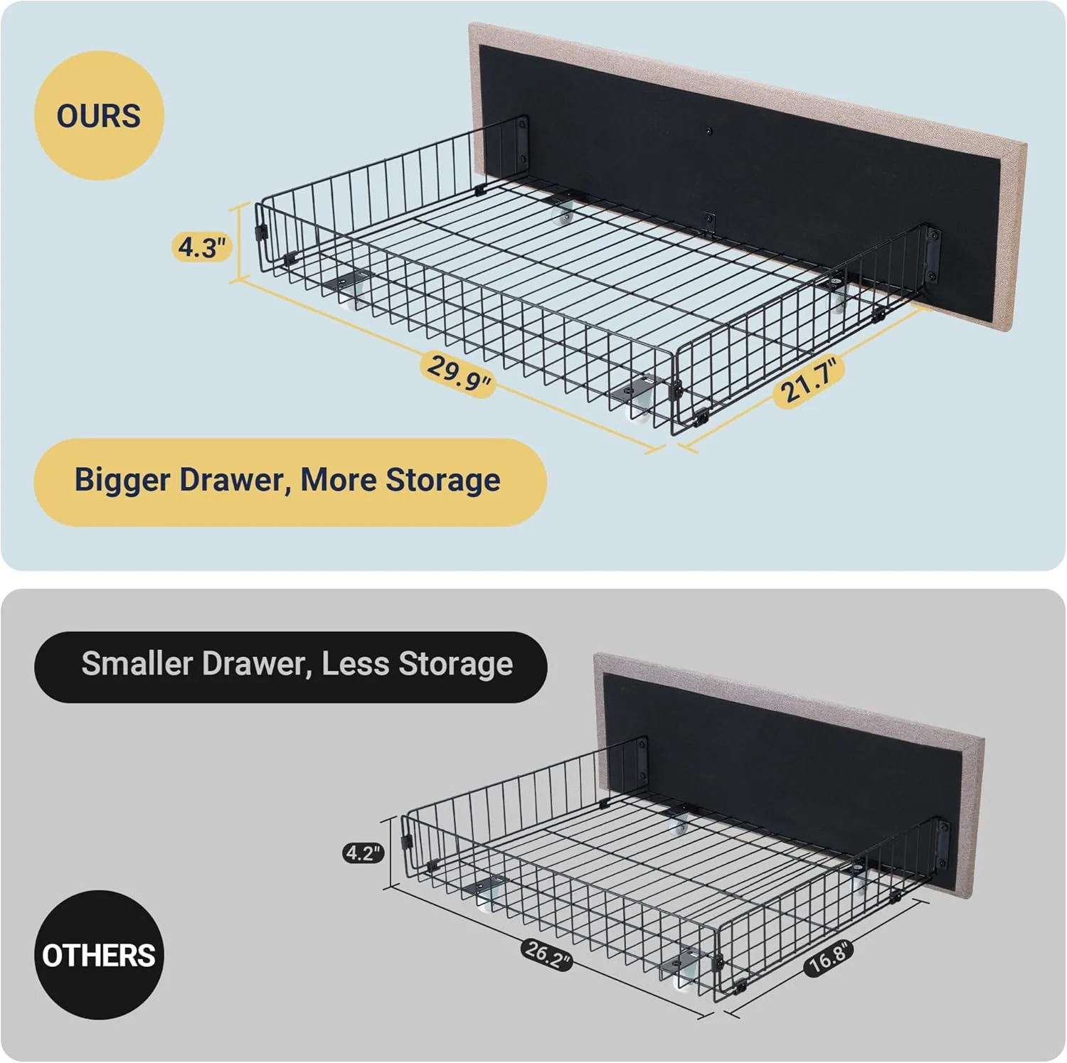 Allewie Upholstered Queen Size Platform Bed Frame with 4 Storage Drawers and Headboard, Square Stitched Button Tufted, Mattress Foundation with Wooden Slats Support, No Box Spring Needed, Light Grey