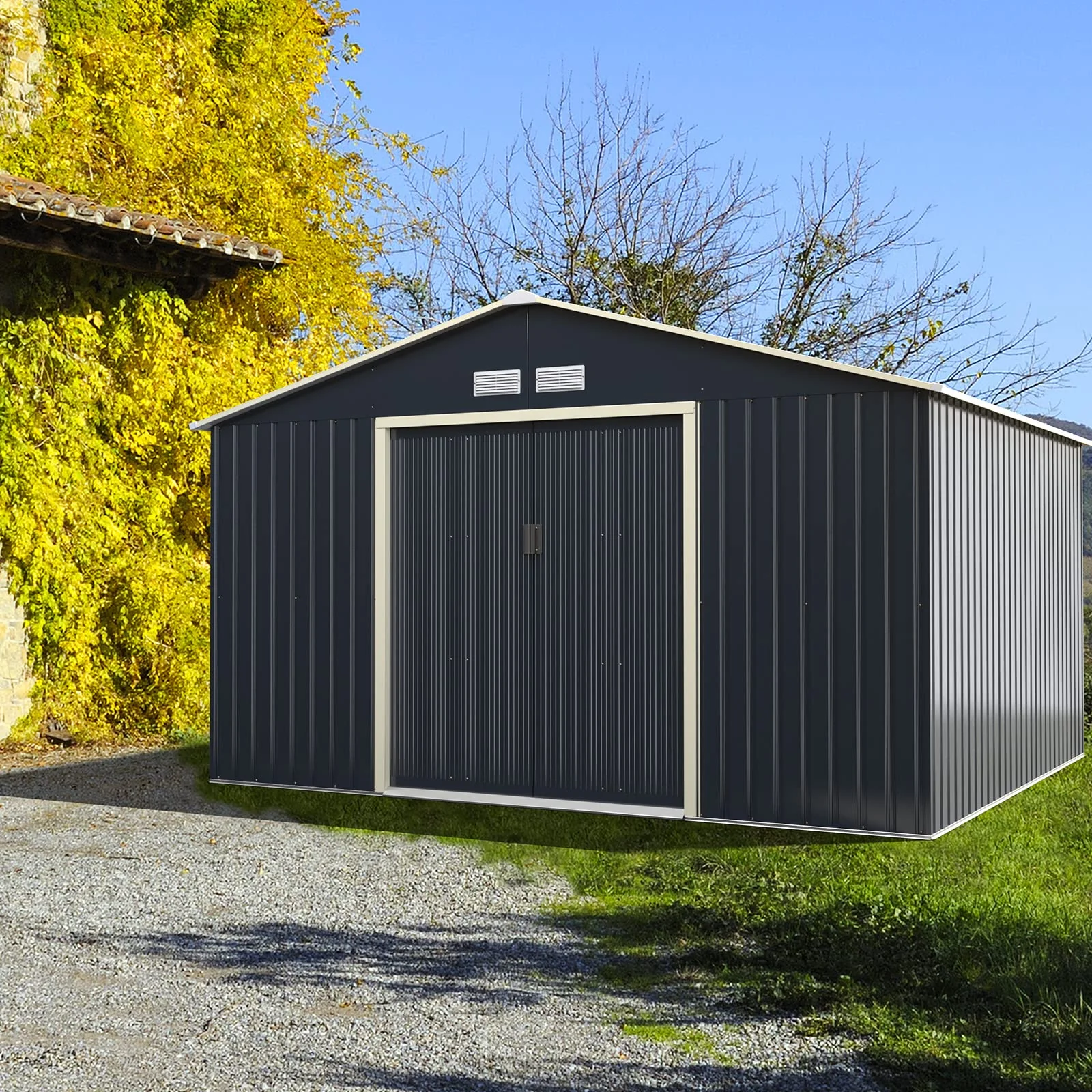 Storage Shed, Metal Outdoor Building Organizer