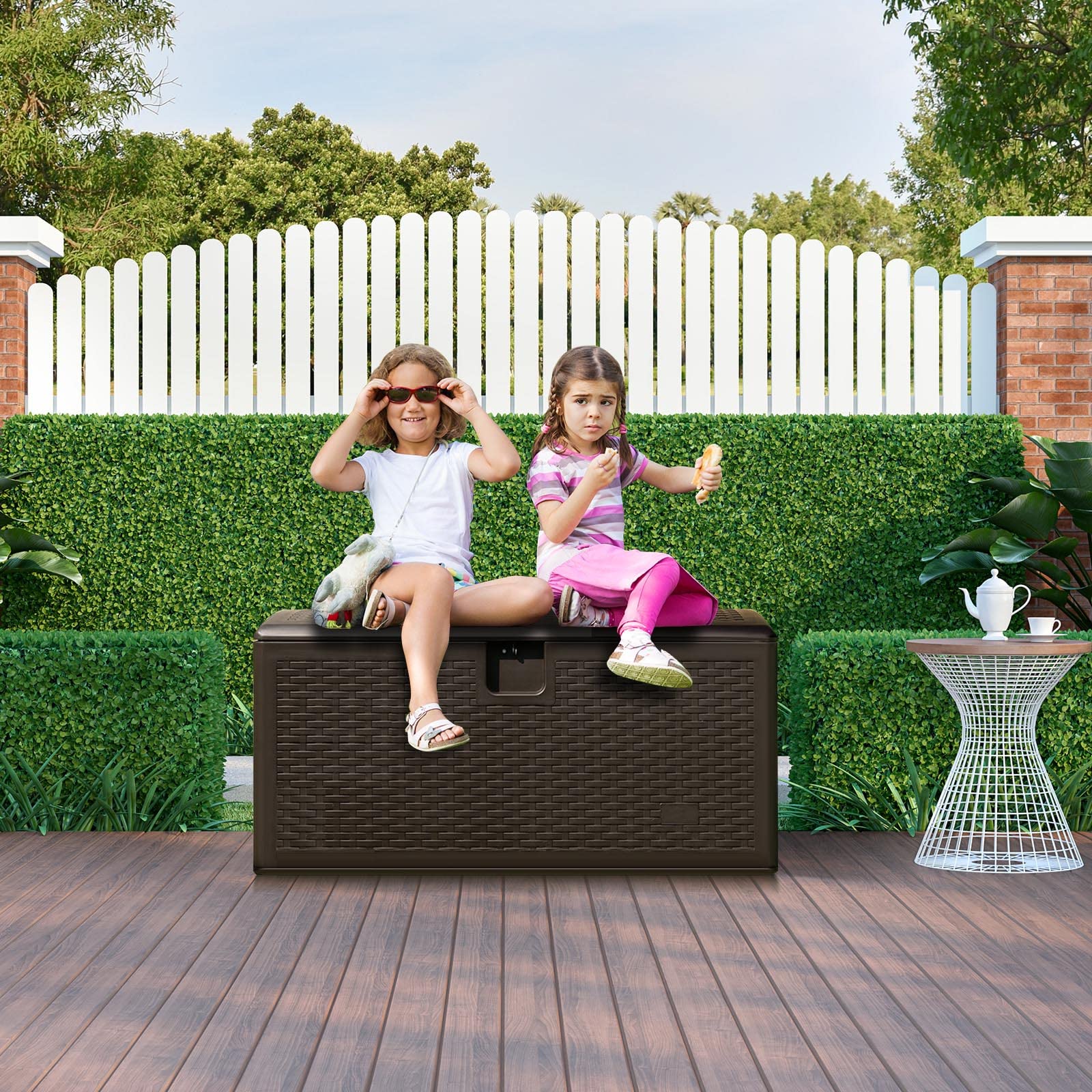 Outdoor Storage Box, 31 73 100 Gallon Waterproof Resin Patio Storage Box with Lockable Lid, Side Handle for Pillows, Cushions