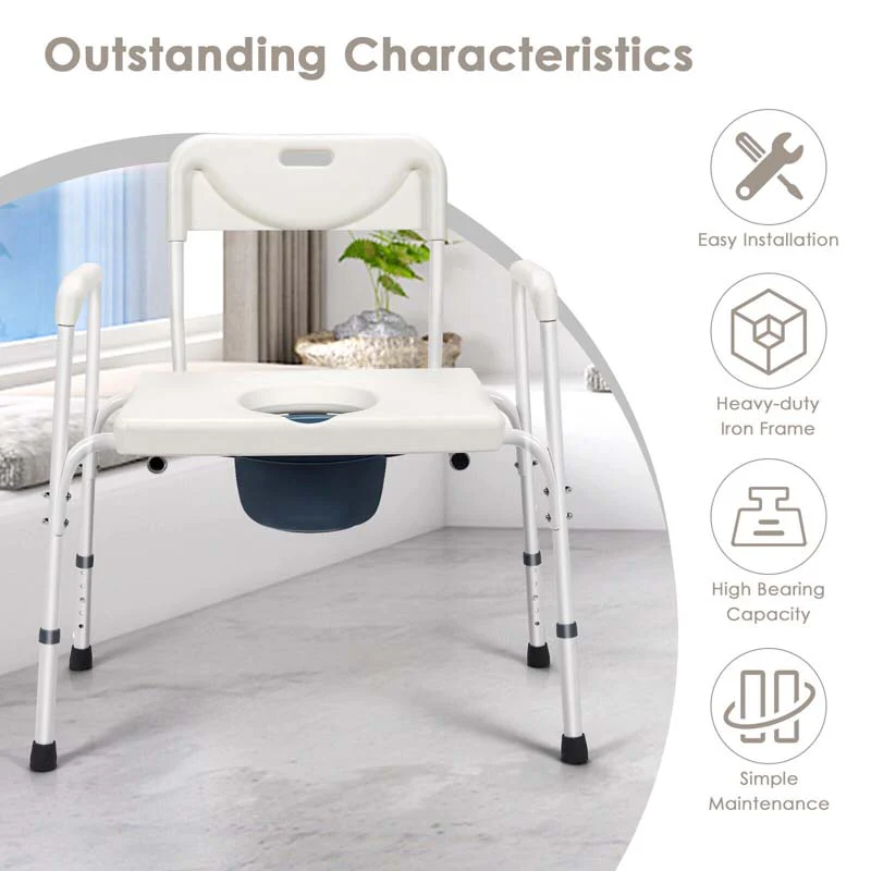 3-in-1 Bedside Commode Chair, Height Adjustable Toilet Seat, Portable Toilet Bath Shower Chair for Elders