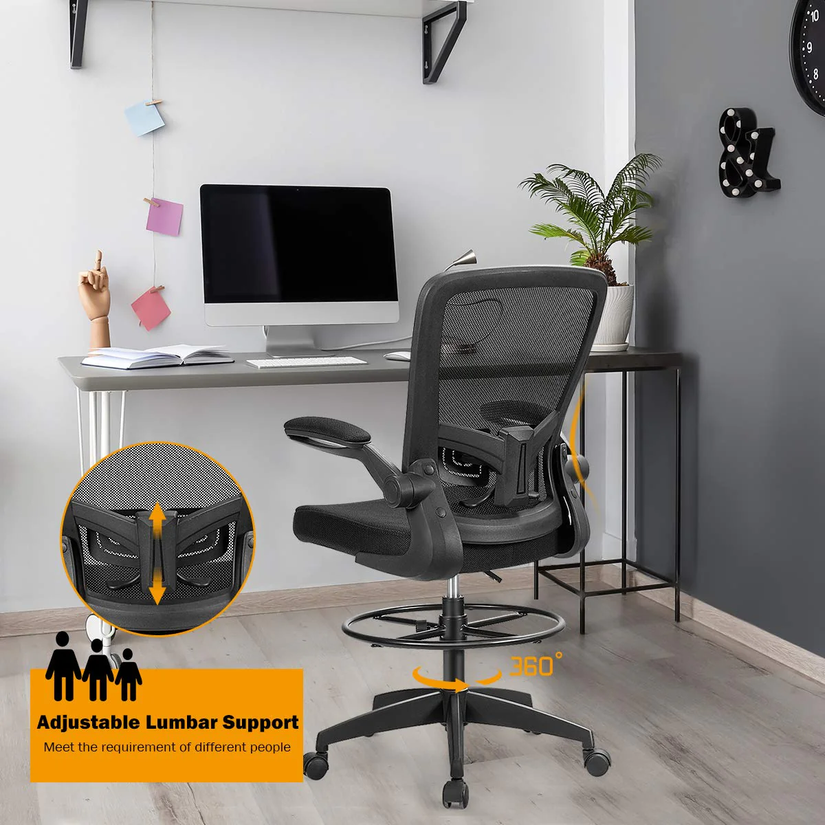 Giantex Adjustable Drafting Chair, 360?? Swivel Designed Mesh Fabric Chair, Executive Chair for Working Studying Gaming